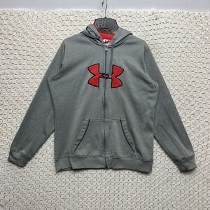 Under Armour Womens Hooded Jacket Gray Pink Fleece Long Sleeve Full‎ Zip Size L
